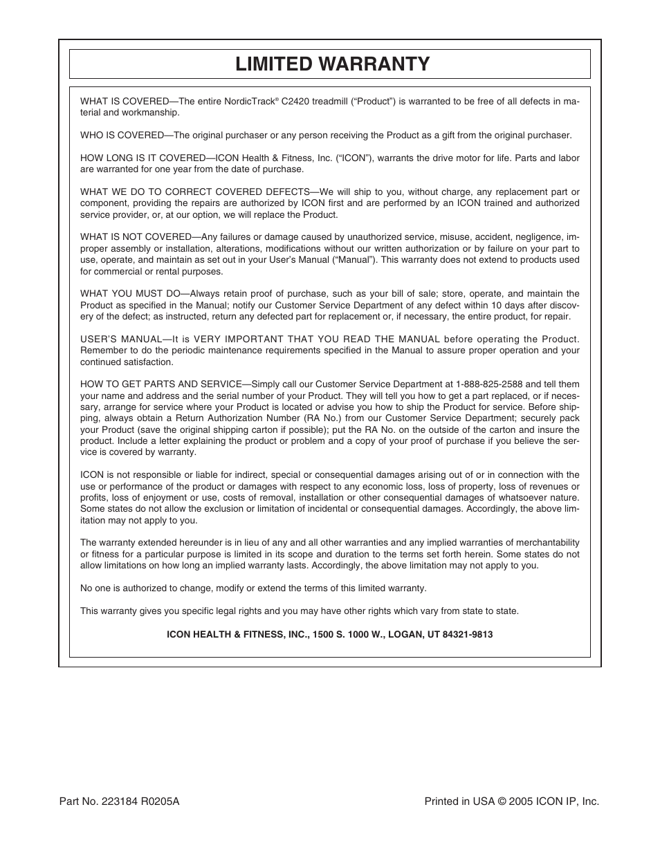 Limited warranty | NordicTrack NTL1495.2 User Manual | Page 38 / 38