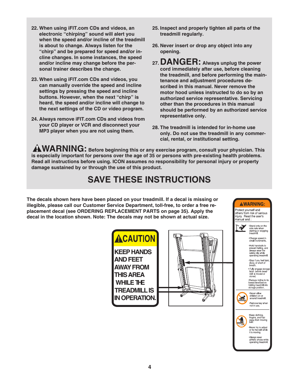 Danger, Warning, Save these instructions | NordicTrack NTL14950 User Manual | Page 4 / 38