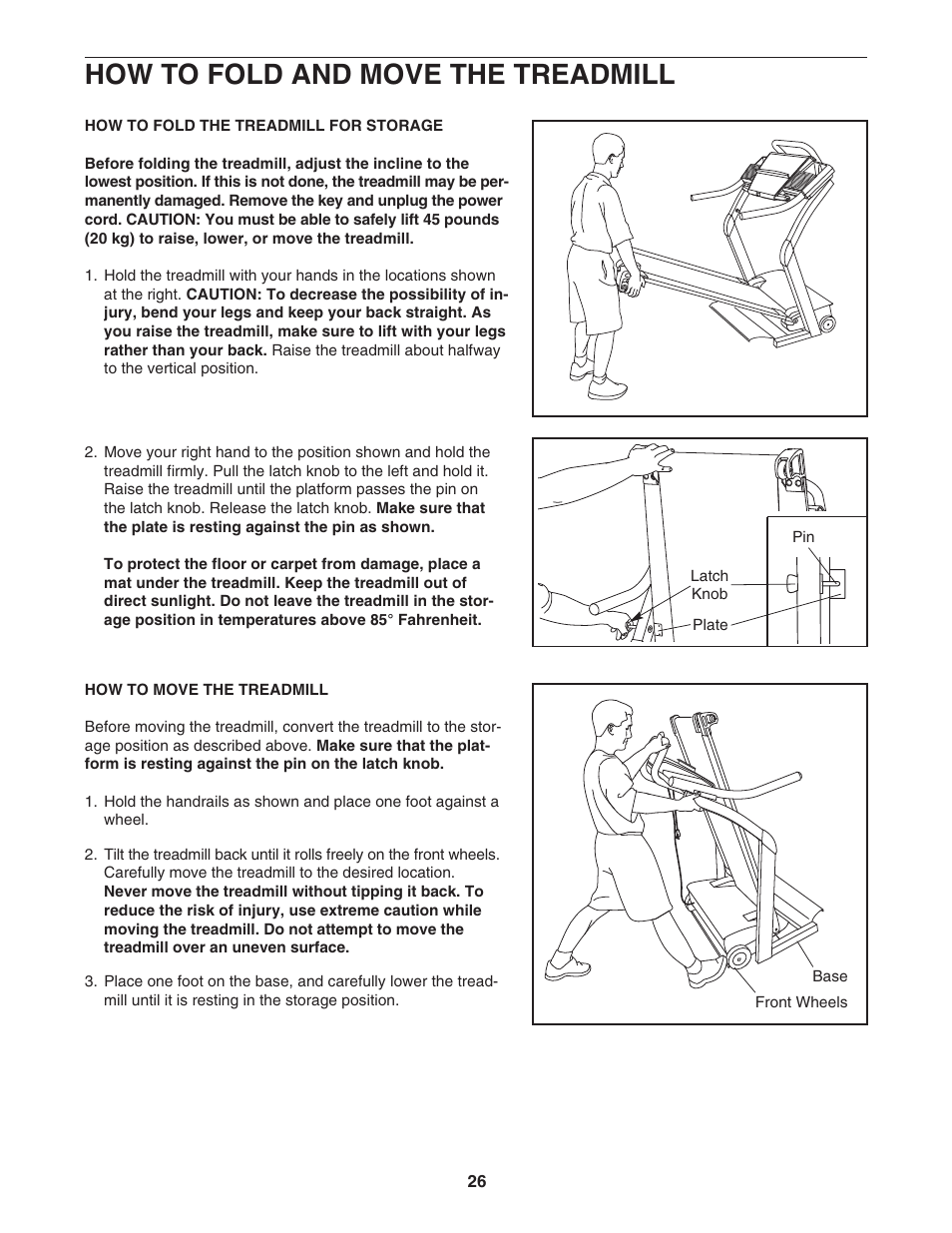 How to fold and move the treadmill | NordicTrack NTL22840 User Manual | Page 26 / 38