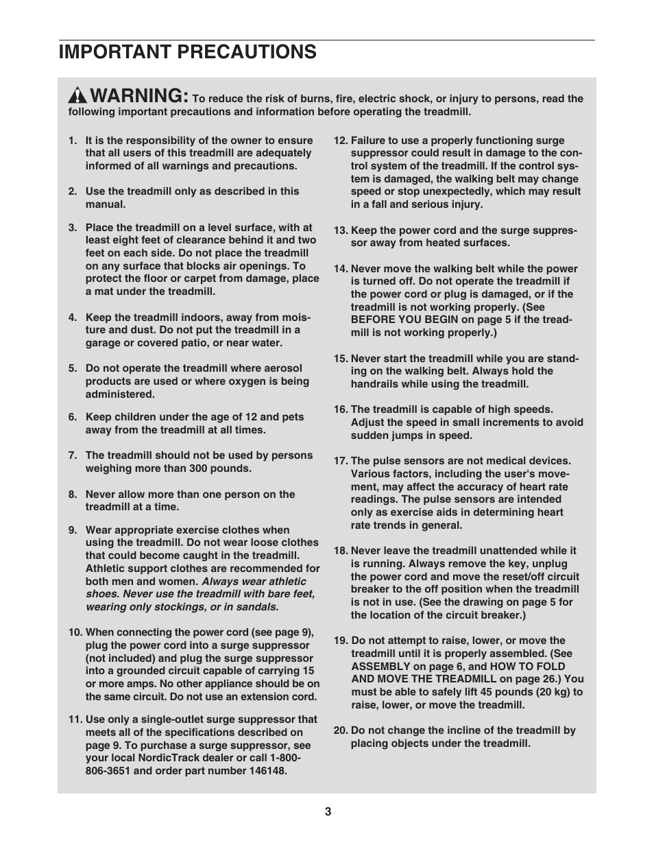 Warning, Important precautions | NordicTrack NTL22840 User Manual | Page 3 / 38