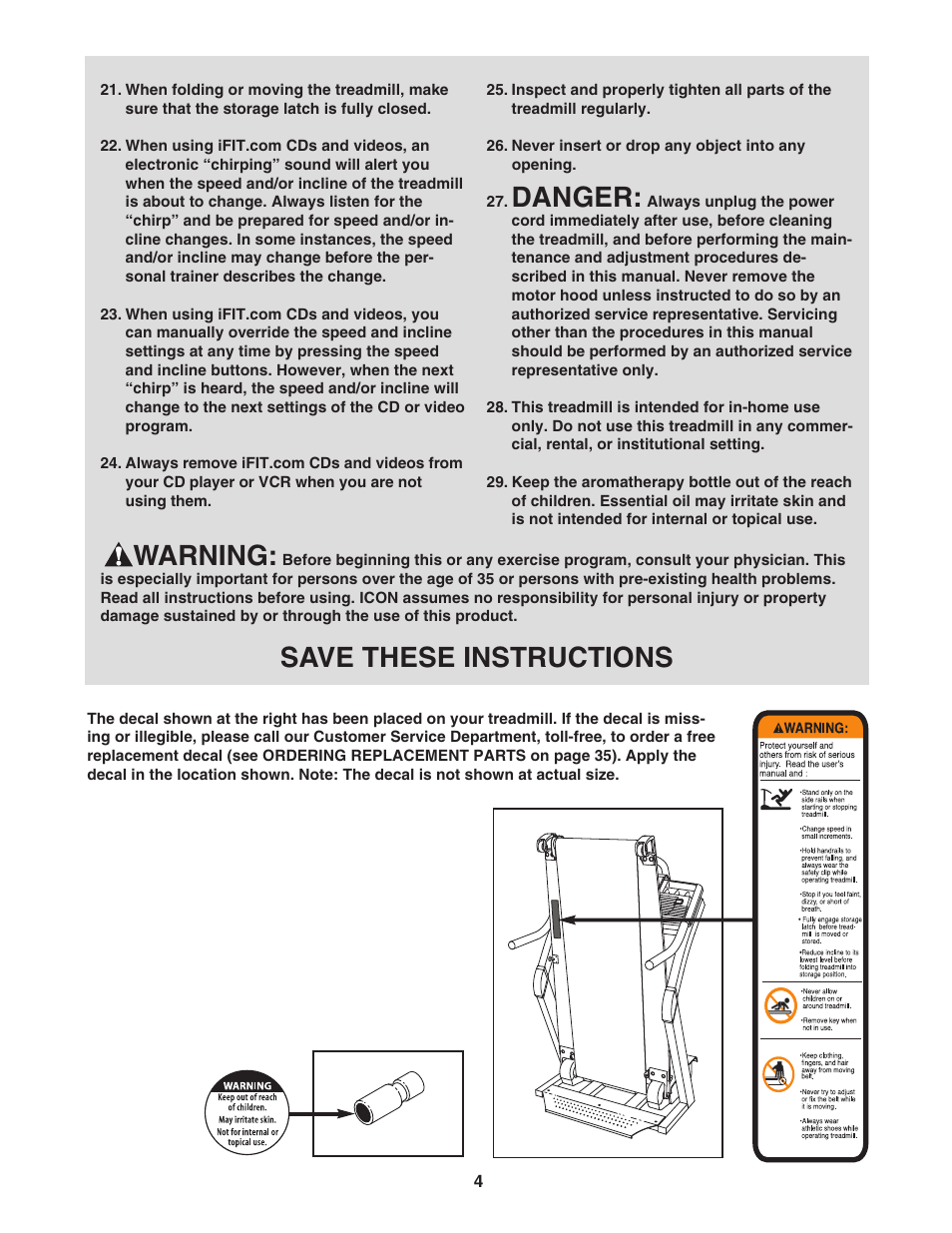 Danger, Warning, Save these instructions | NordicTrack NTL22840 User Manual | Page 4 / 38