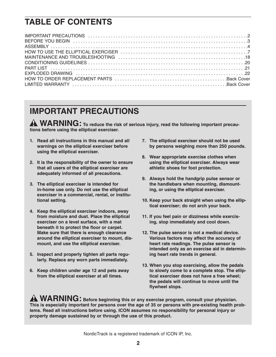 NordicTrack CX 938 NEL5095.2 User Manual | Page 2 / 24