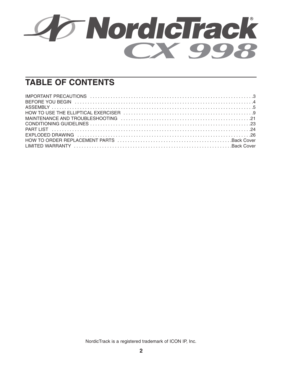 NordicTrack CX 998 NEL7095.2 User Manual | Page 2 / 28