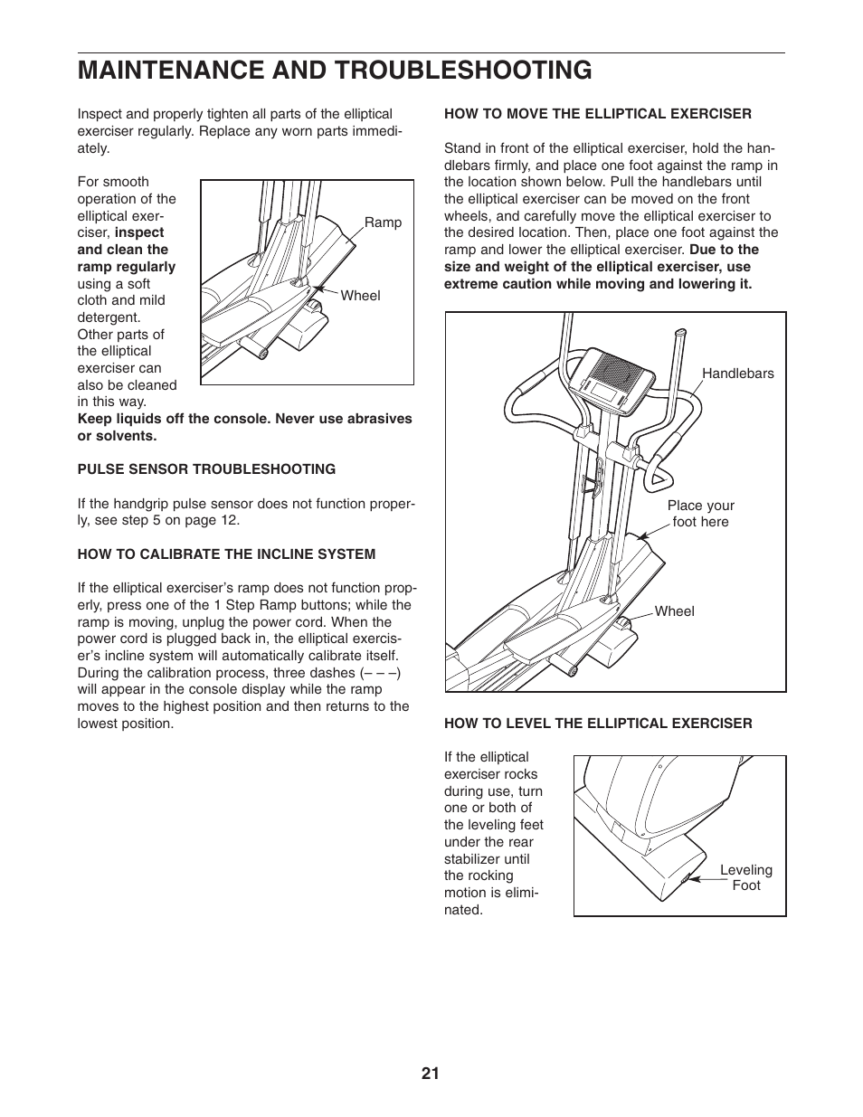 Maintenance and troubleshooting | NordicTrack CX 998 NEL7095.2 User Manual | Page 21 / 28