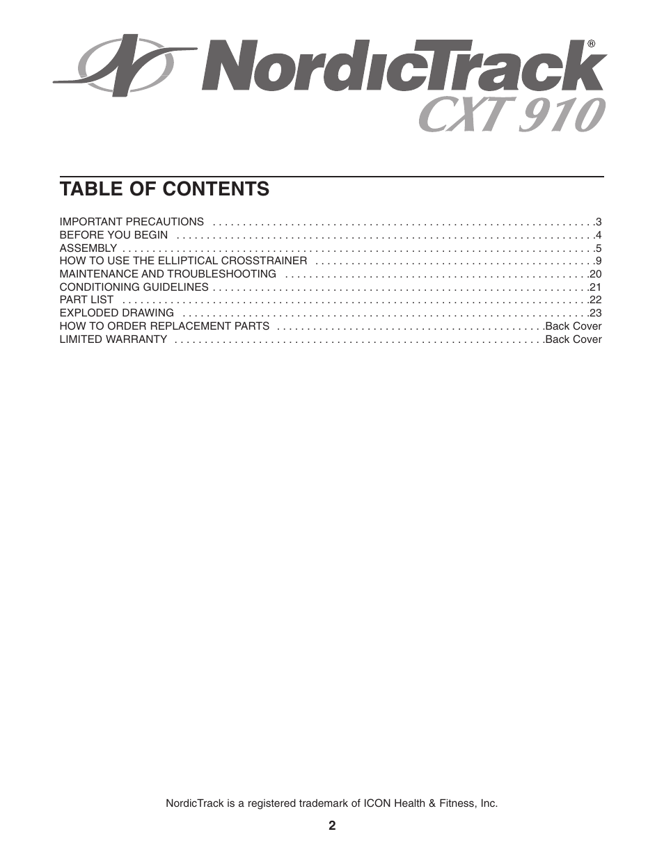 NordicTrack NTCCEL59011 User Manual | Page 2 / 24