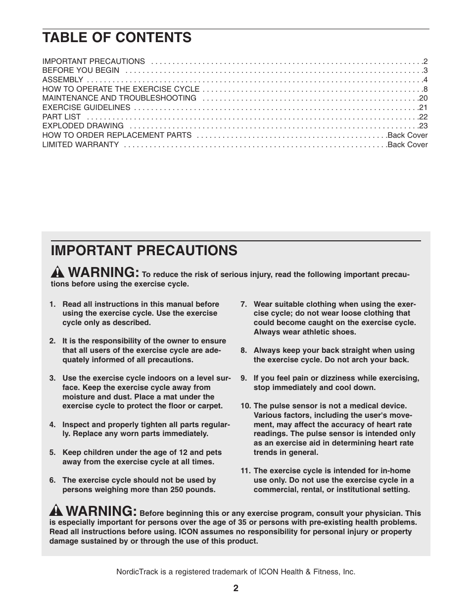 NordicTrack SL 705 NTC05940 User Manual | Page 2 / 24
