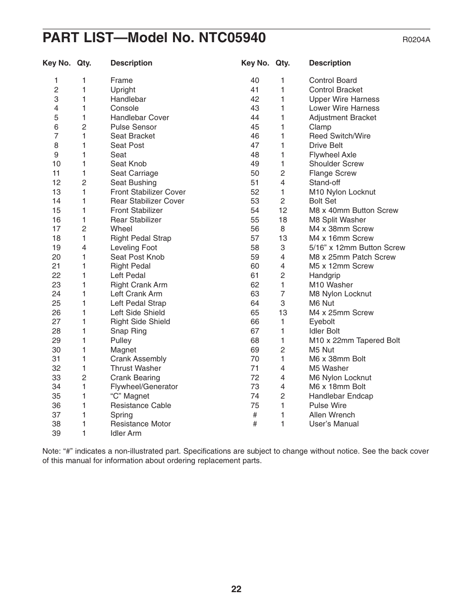 NordicTrack SL 705 NTC05940 User Manual | Page 22 / 24