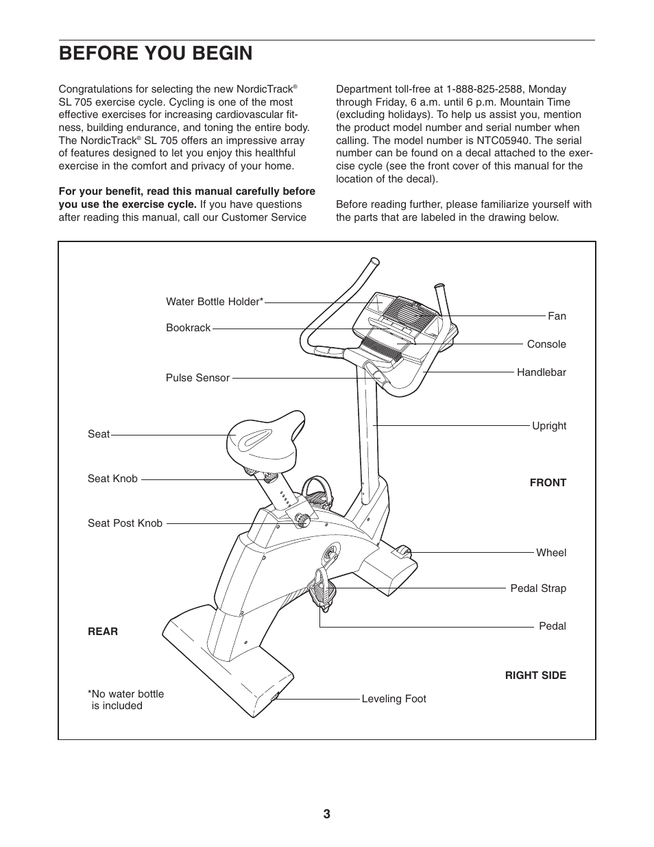 Before you begin | NordicTrack SL 705 NTC05940 User Manual | Page 3 / 24
