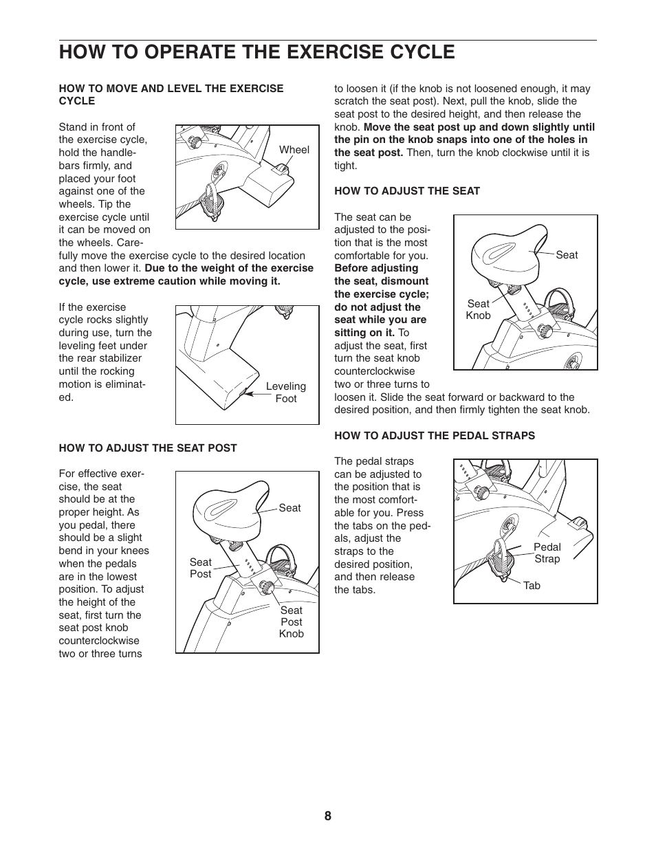 How to operate the exercise cycle | NordicTrack SL 705 NTC05940 User Manual | Page 8 / 24