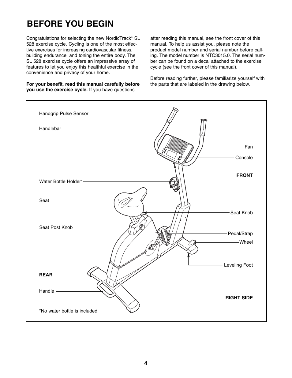 Before you begin | NordicTrack NTC3015.0 User Manual | Page 4 / 24