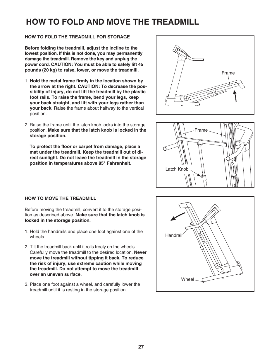 How to fold and move the treadmill | NordicTrack ViewPoint NTL11806.0 User Manual | Page 27 / 40