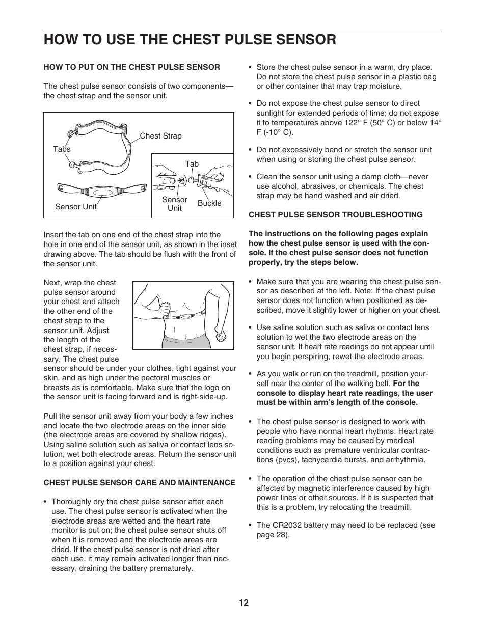 How to use the chest pulse sensor | NordicTrack ELITE NTL19806.5 User Manual | Page 12 / 34
