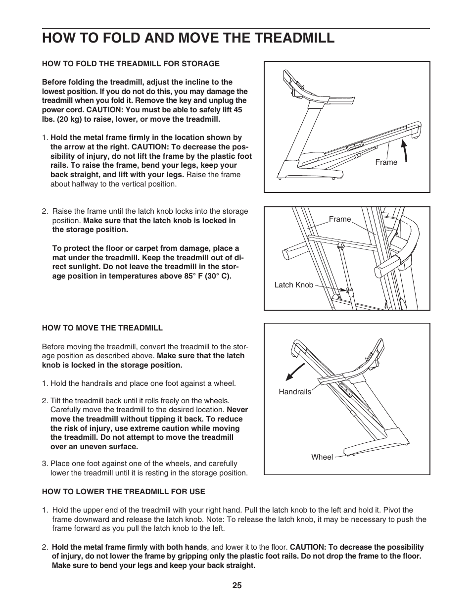 How to fold and move the treadmill | NordicTrack ELITE NTL19806.5 User Manual | Page 25 / 34