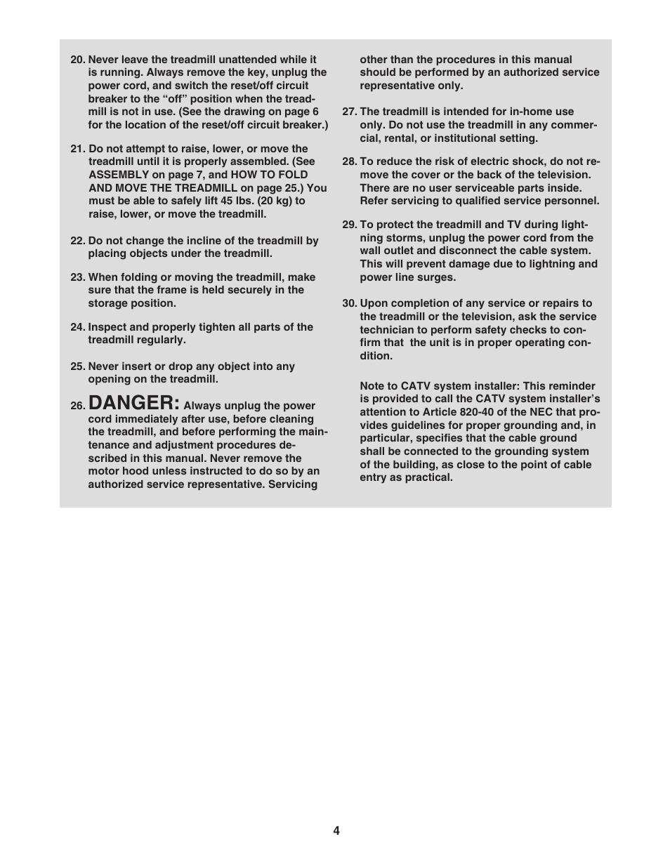 Danger | NordicTrack ELITE NTL19806.5 User Manual | Page 4 / 34
