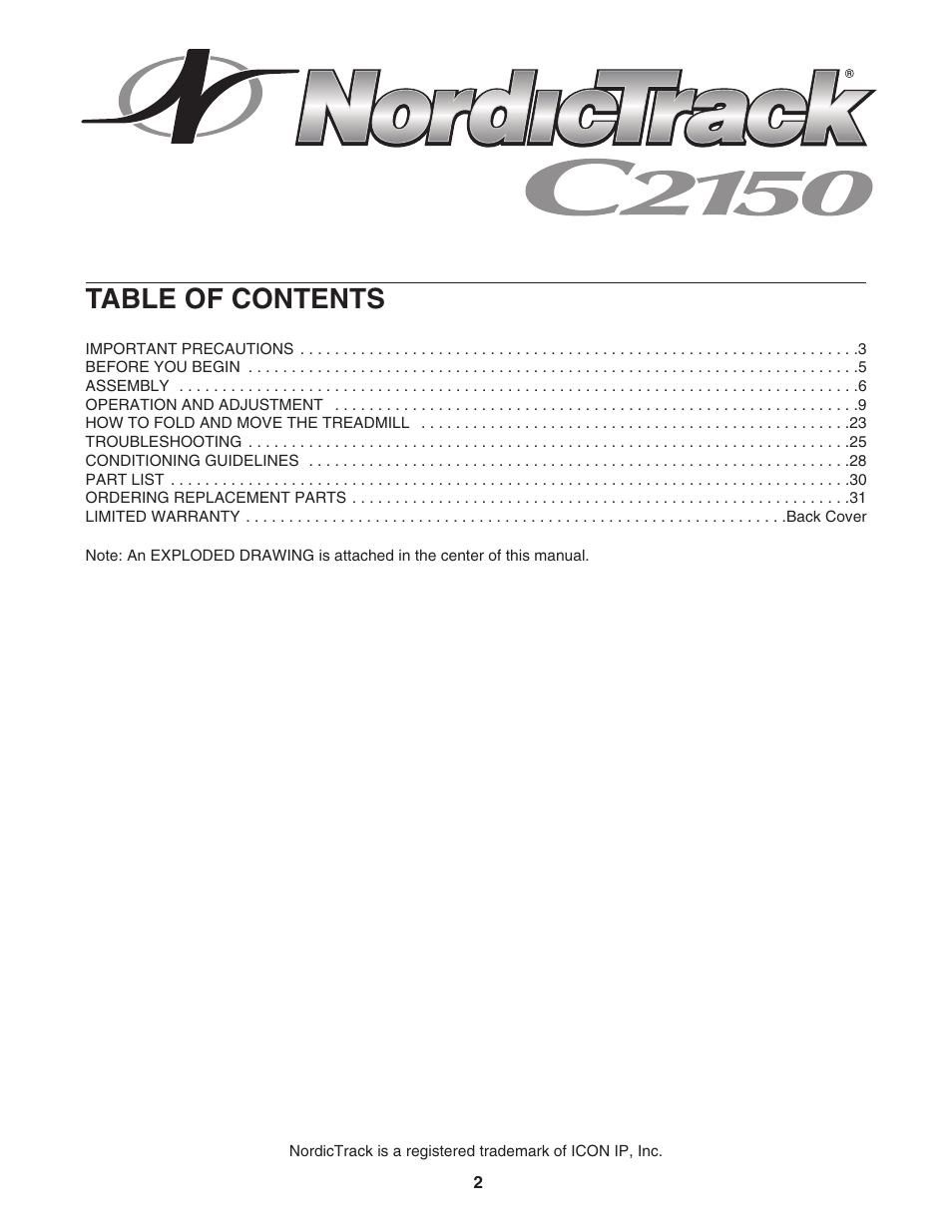 NordicTrack C2150 NTL10805.0 User Manual | Page 2 / 34