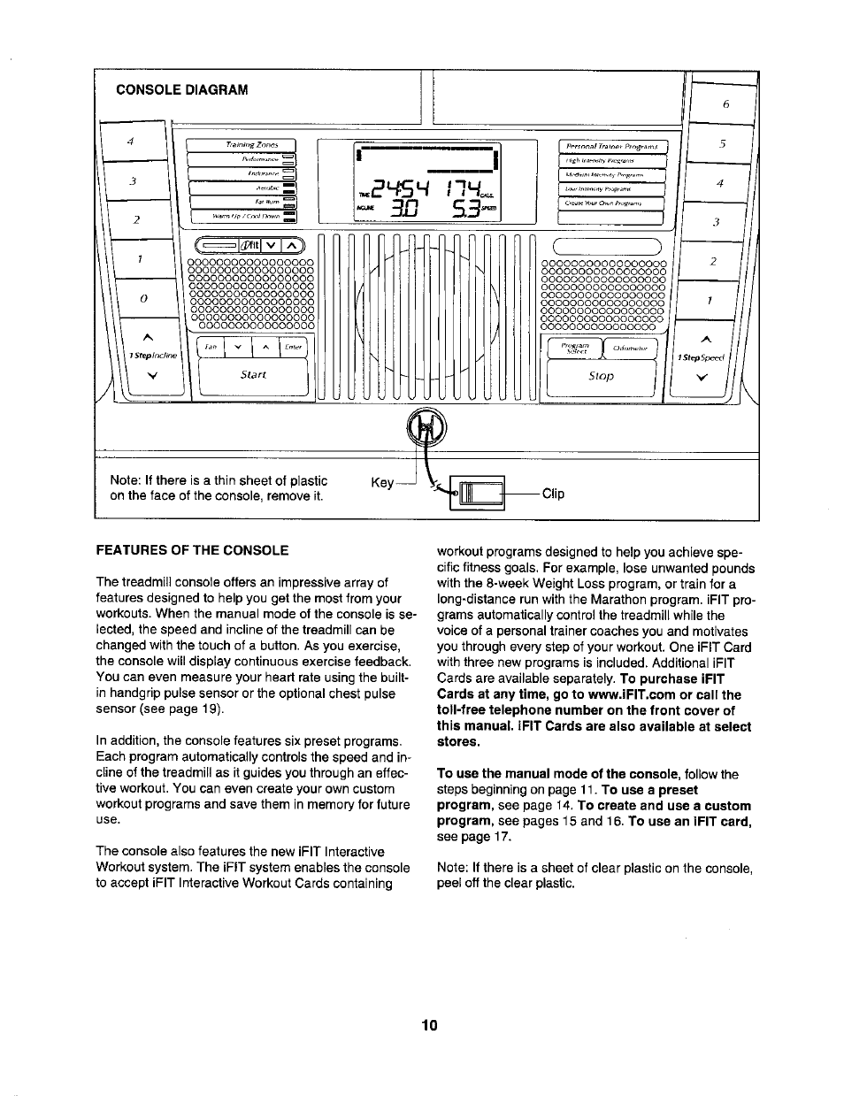 Features of the console | NordicTrack C2255 NTL07806.2 User Manual | Page 10 / 32