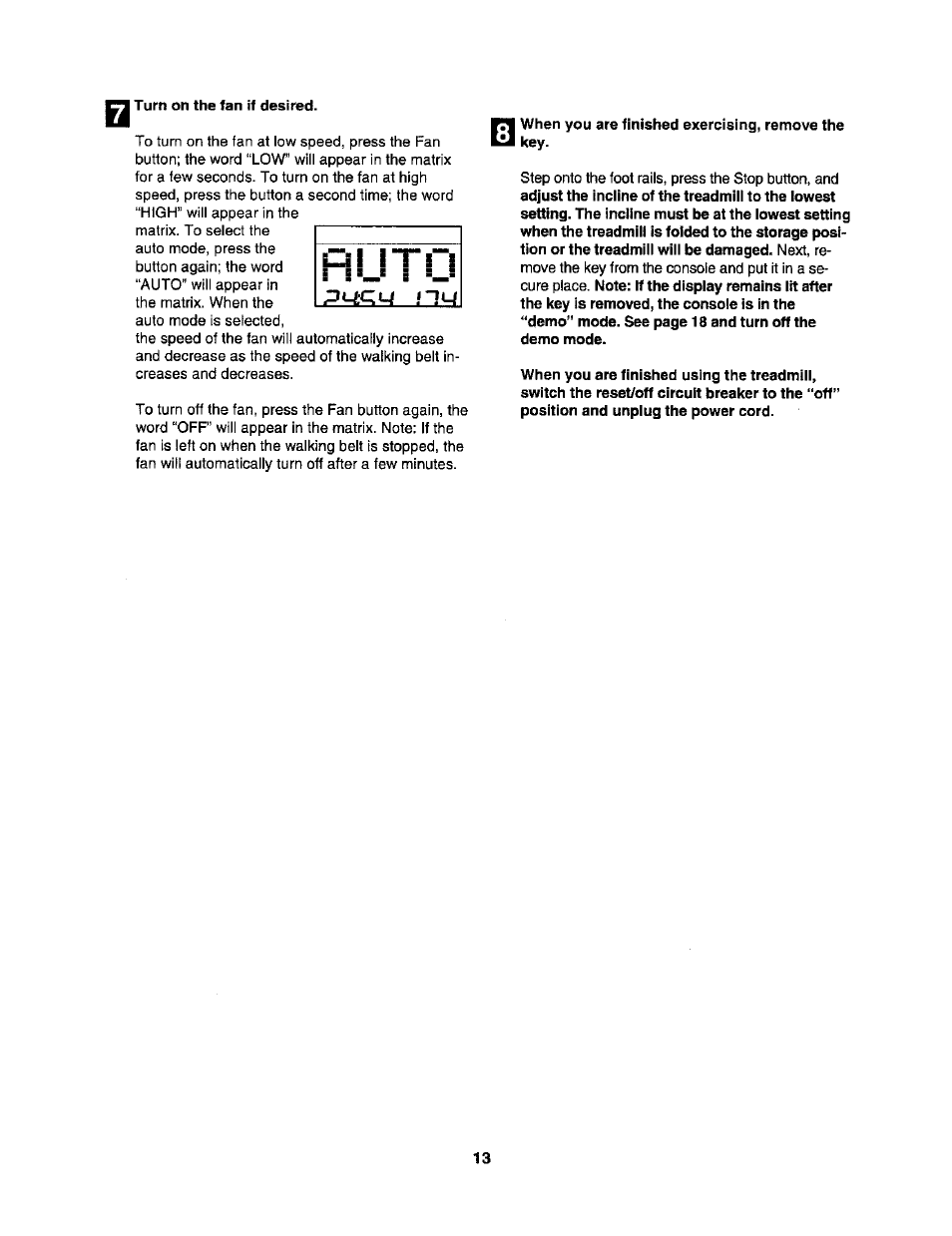Turn on the fan if desired, When you are finished exercising, remove the key | NordicTrack C2255 NTL07806.2 User Manual | Page 13 / 32