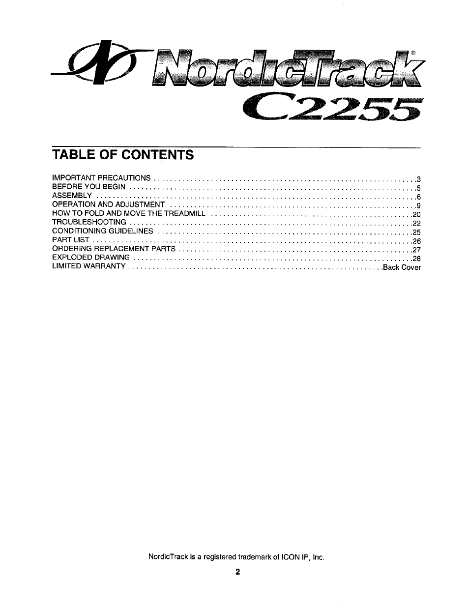 NordicTrack C2255 NTL07806.2 User Manual | Page 2 / 32