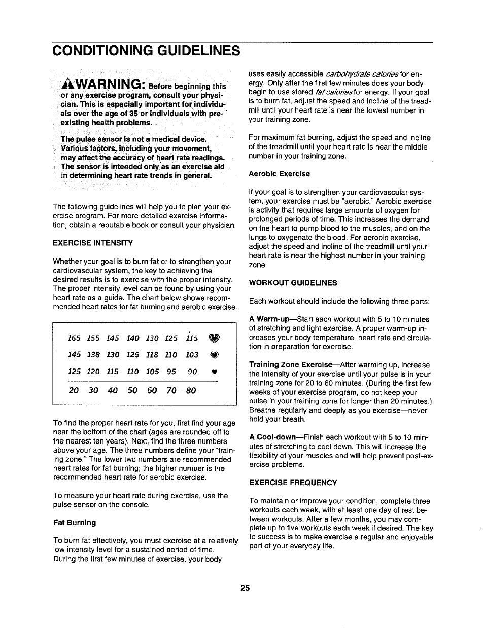 Conditioning guidelines awarning, No 103 | NordicTrack C2255 NTL07806.2 User Manual | Page 25 / 32