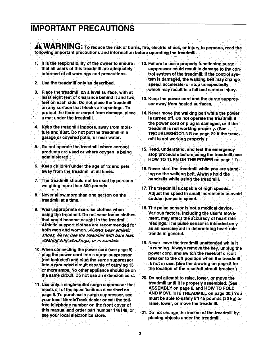 Important precautions awarning | NordicTrack C2255 NTL07806.2 User Manual | Page 3 / 32