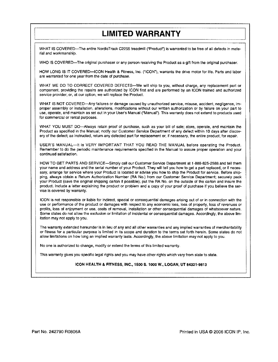 Limited warranty | NordicTrack C2255 NTL07806.2 User Manual | Page 32 / 32