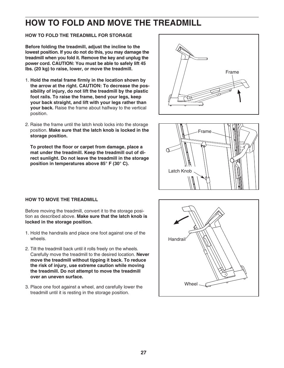 How to fold and move the treadmill | NordicTrack ViewPoint NTL13007.0 User Manual | Page 27 / 40