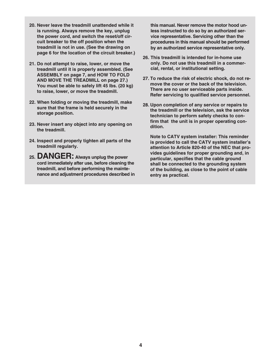 Danger | NordicTrack ViewPoint NTL13007.0 User Manual | Page 4 / 40