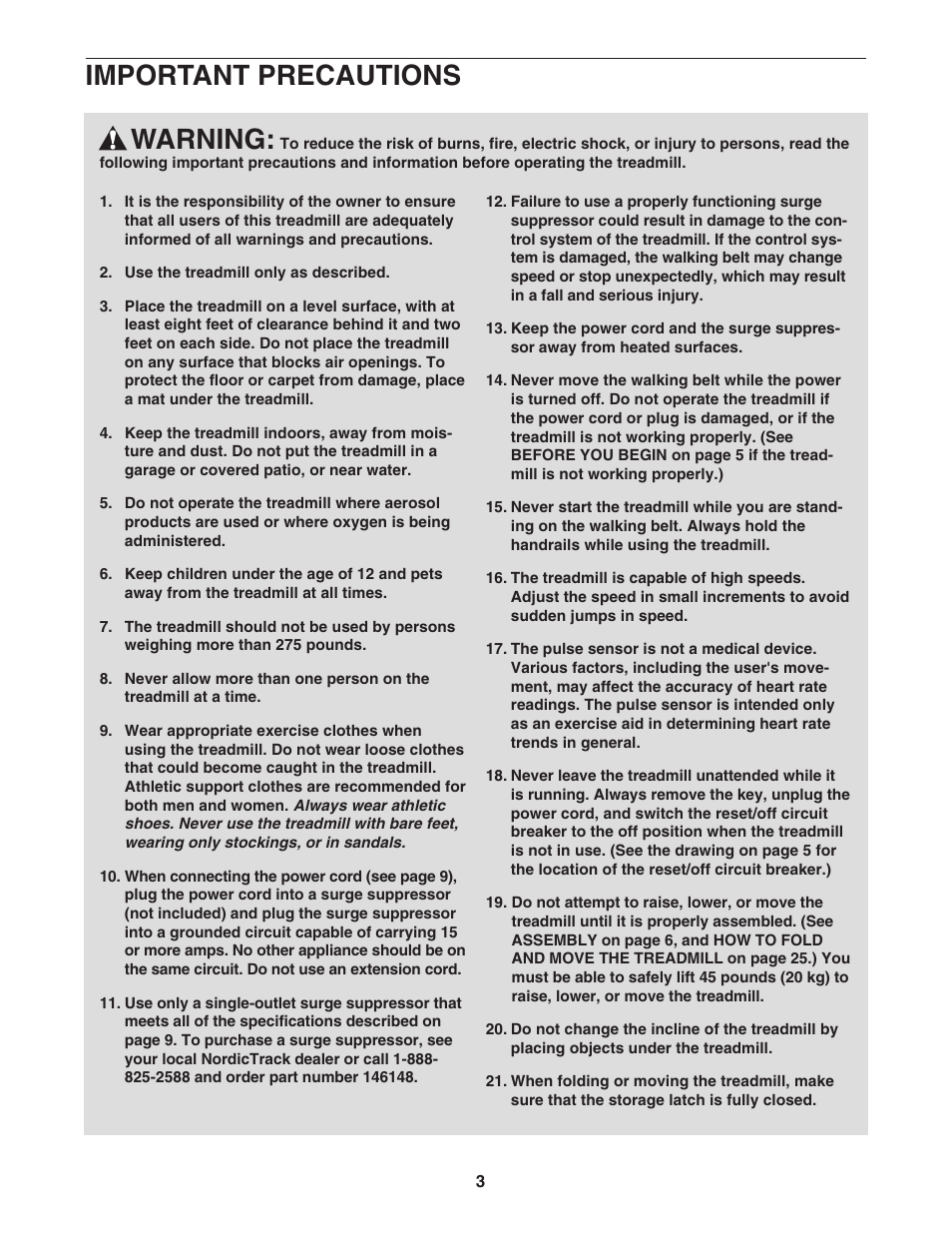 Warning, Important precautions | NordicTrack C2300 NTL12944 User Manual | Page 3 / 34