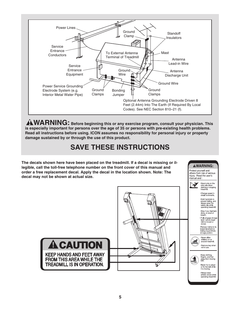 Warning, Save these instructions | NordicTrack NTL21905.1 User Manual | Page 5 / 38