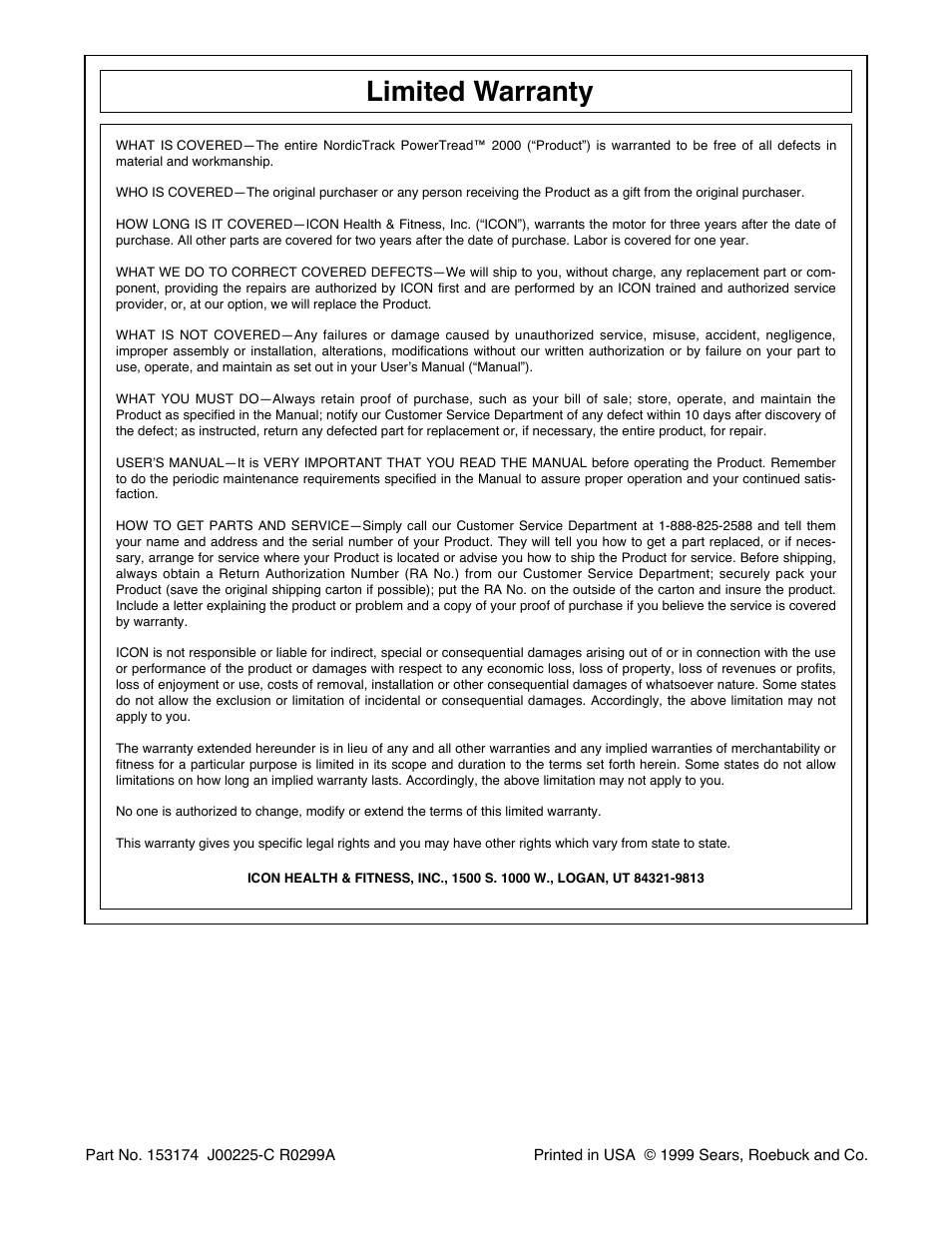 Limited warranty | NordicTrack 831.298821 User Manual | Page 34 / 34