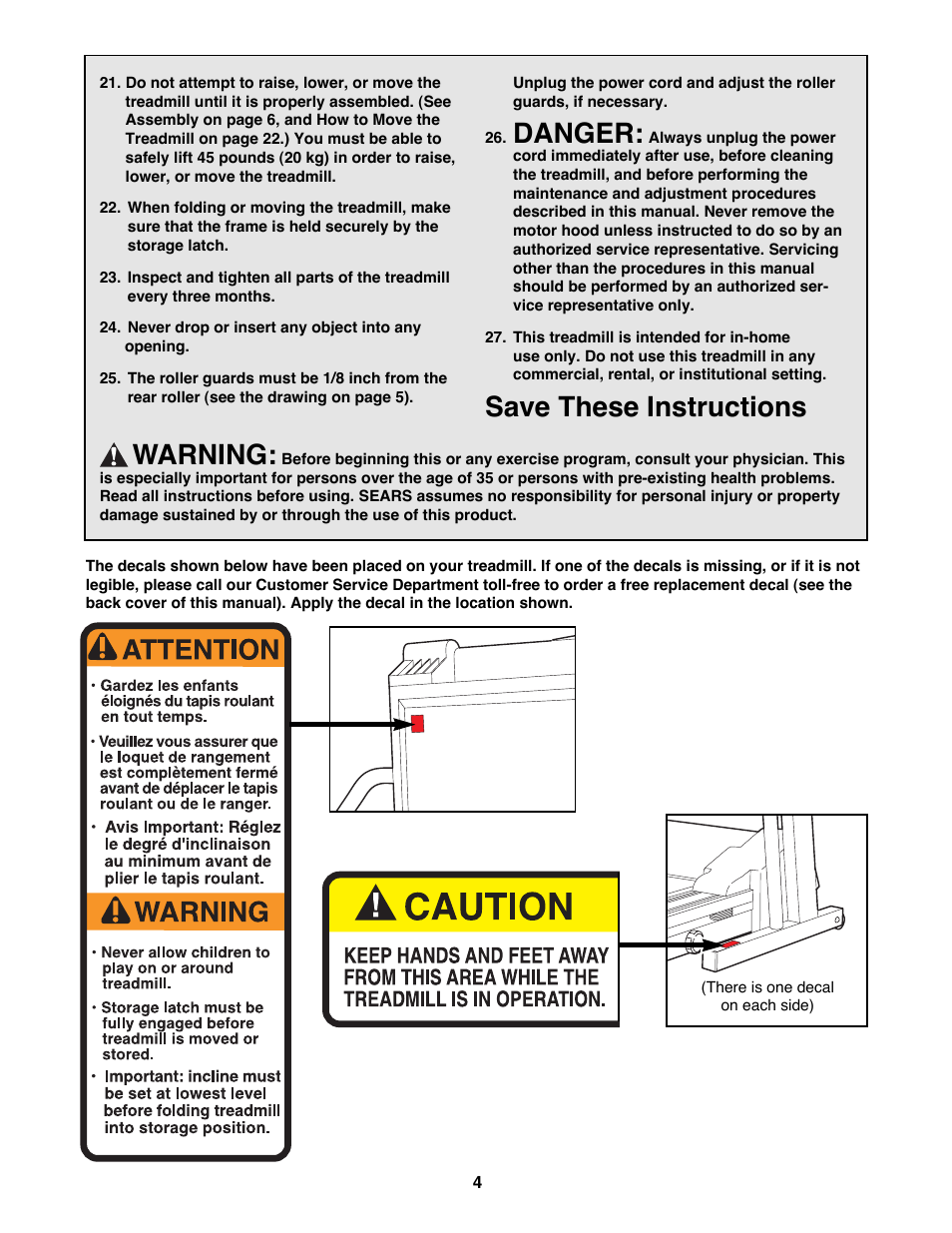 Danger, Save these instructions warning | NordicTrack 831.298821 User Manual | Page 4 / 34