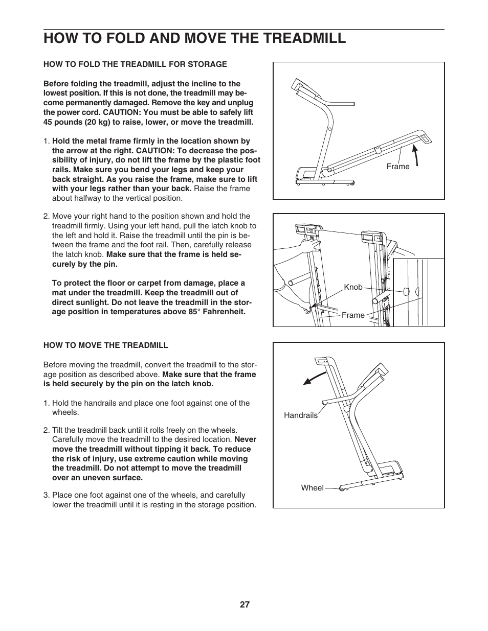 How to fold and move the treadmill | NordicTrack NTL12905.3 User Manual | Page 27 / 38