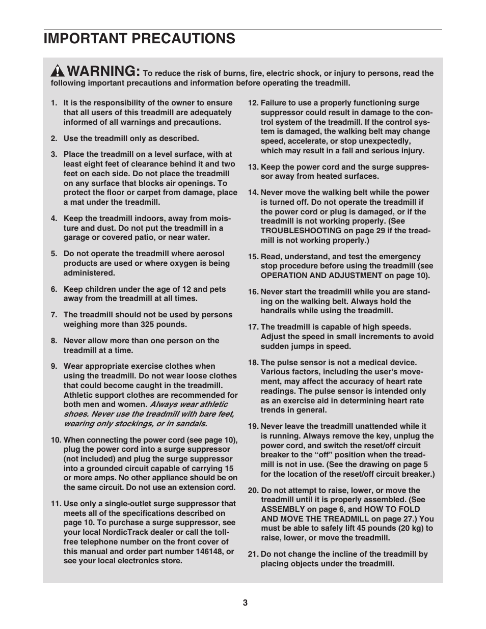 Warning, Important precautions | NordicTrack NTL12905.3 User Manual | Page 3 / 38