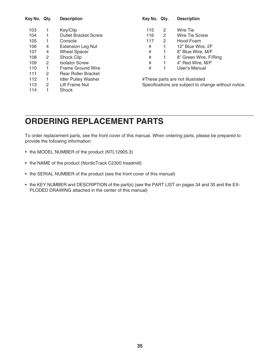 Ordering replacement parts | NordicTrack NTL12905.3 User Manual | Page 35 / 38