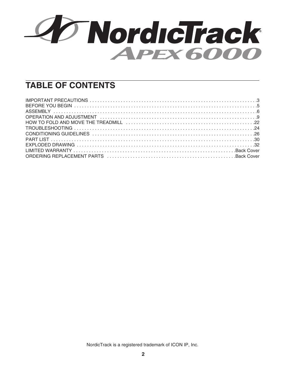 NordicTrack APEX 6000 NTL21005.0 User Manual | Page 2 / 36