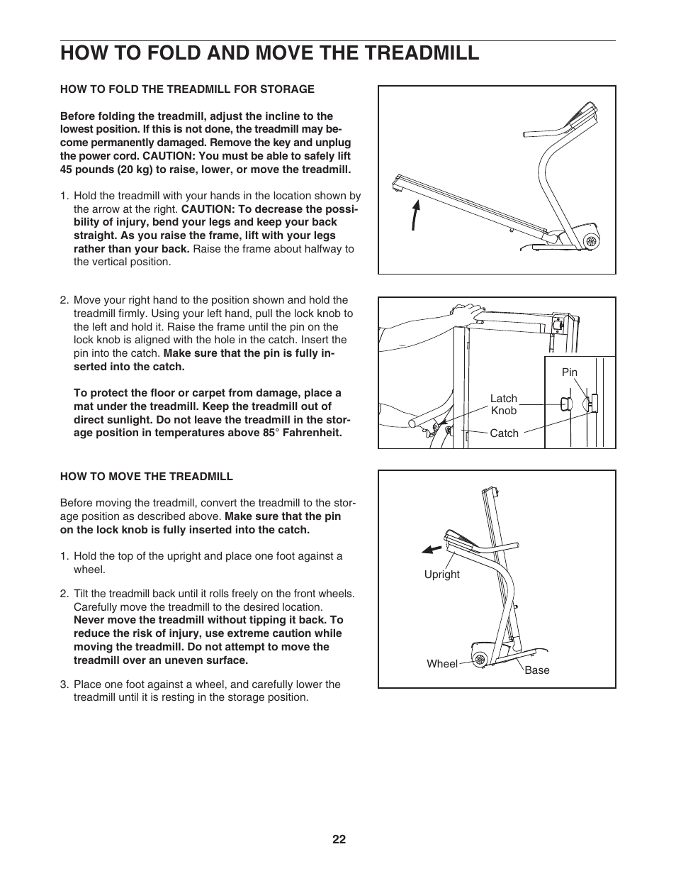 How to fold and move the treadmill | NordicTrack APEX 6000 NTL21005.0 User Manual | Page 22 / 36