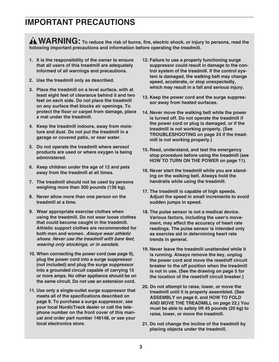 Warning, Important precautions | NordicTrack APEX 6000 NTL21005.0 User Manual | Page 3 / 36