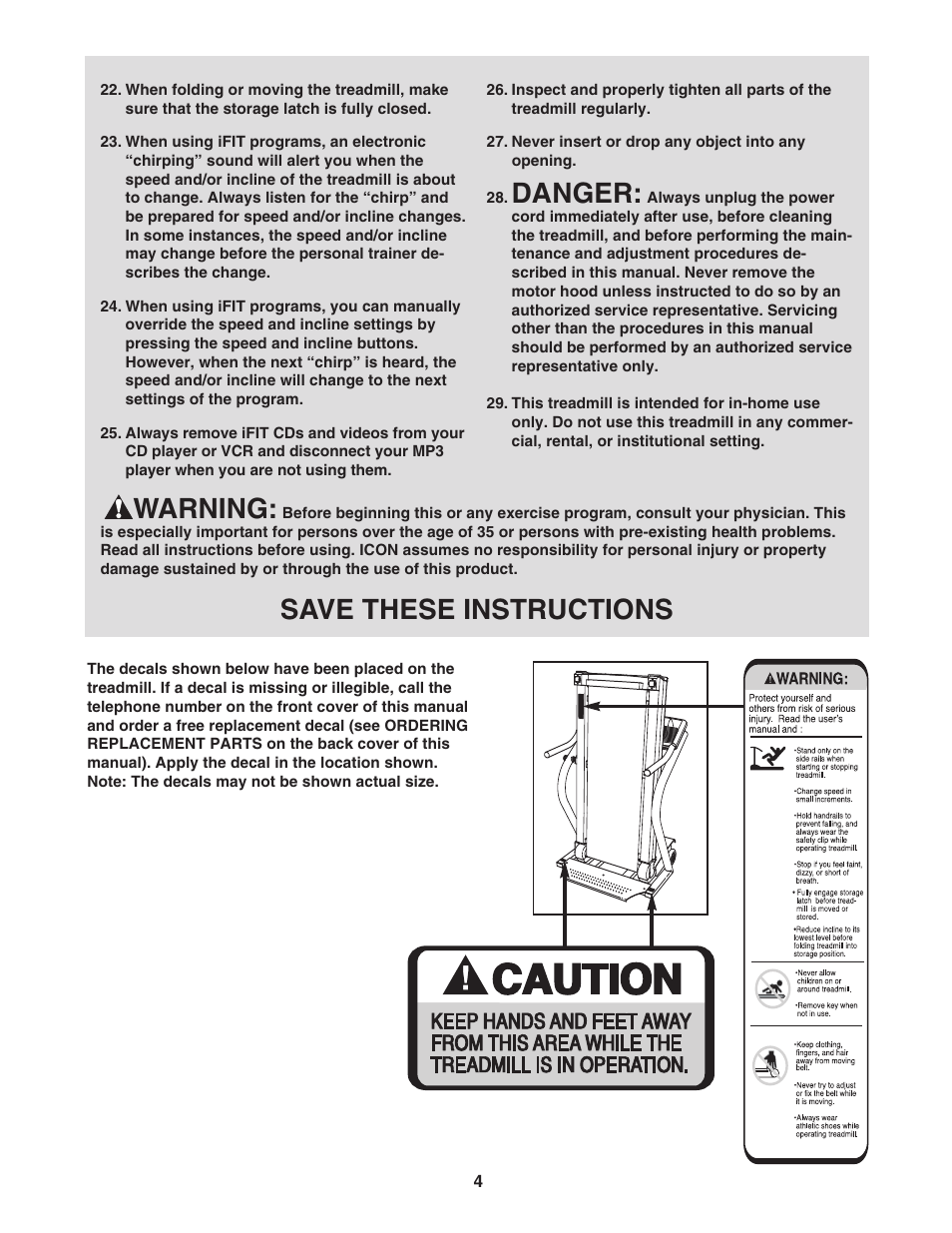 Danger, Warning, Save these instructions | NordicTrack APEX 6000 NTL21005.0 User Manual | Page 4 / 36