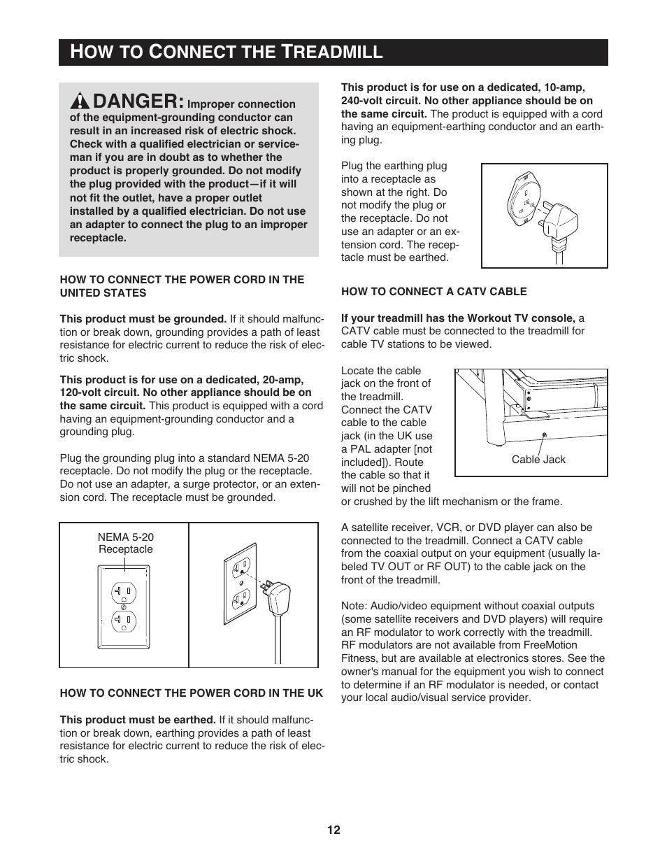 Danger, Ow to, Onnect the | Readmill | NordicTrack None User Manual | Page 14 / 52