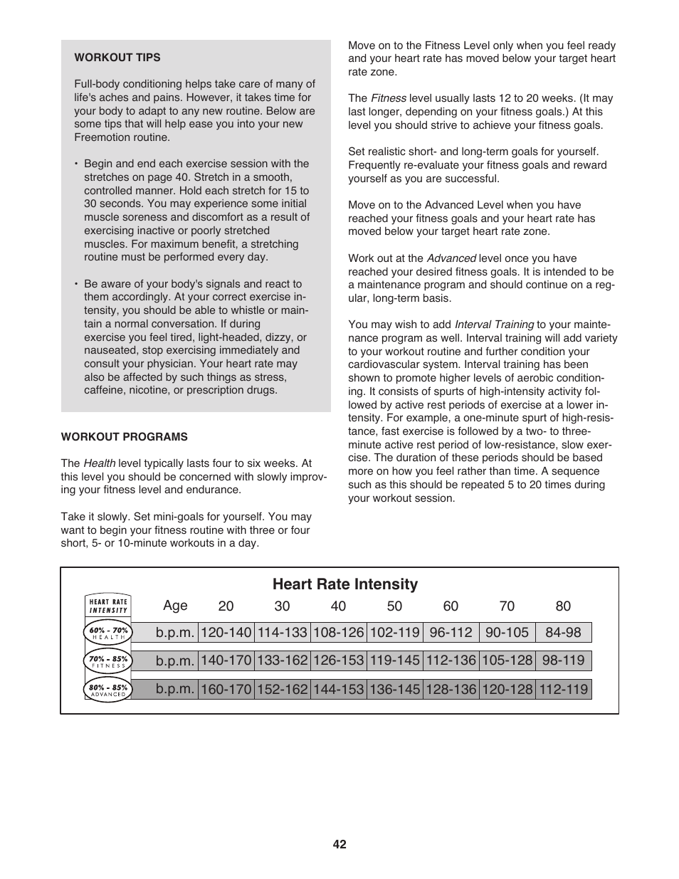 Heart rate intensity | NordicTrack None User Manual | Page 44 / 52