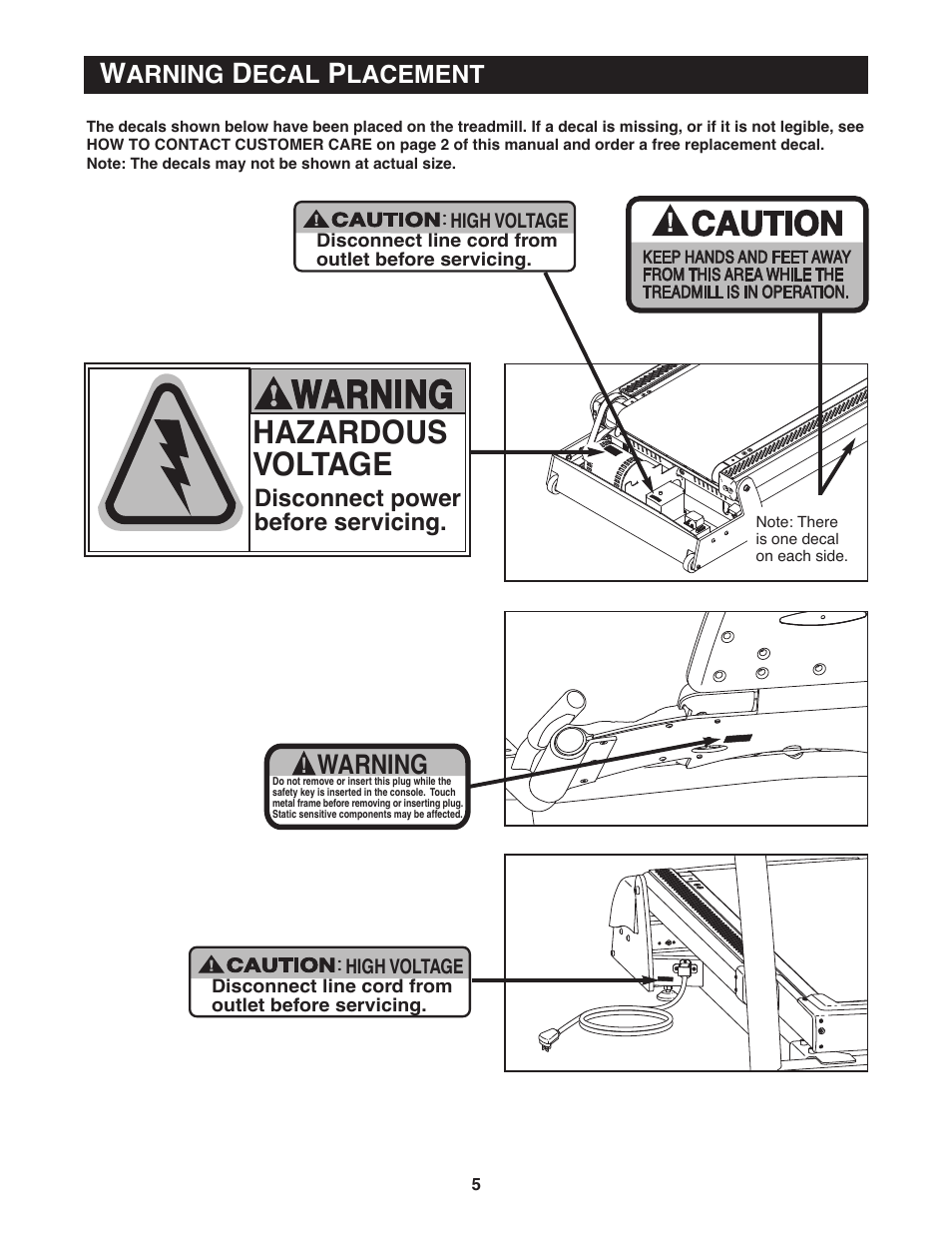 Hazardous voltage, Warning, Disconnect power before servicing | Arning, Ecal, Lacement | NordicTrack None User Manual | Page 7 / 52