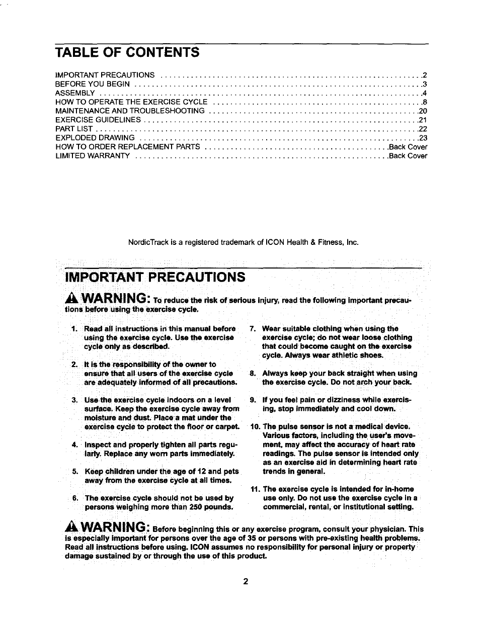 NordicTrack NTC59020 User Manual | Page 2 / 24