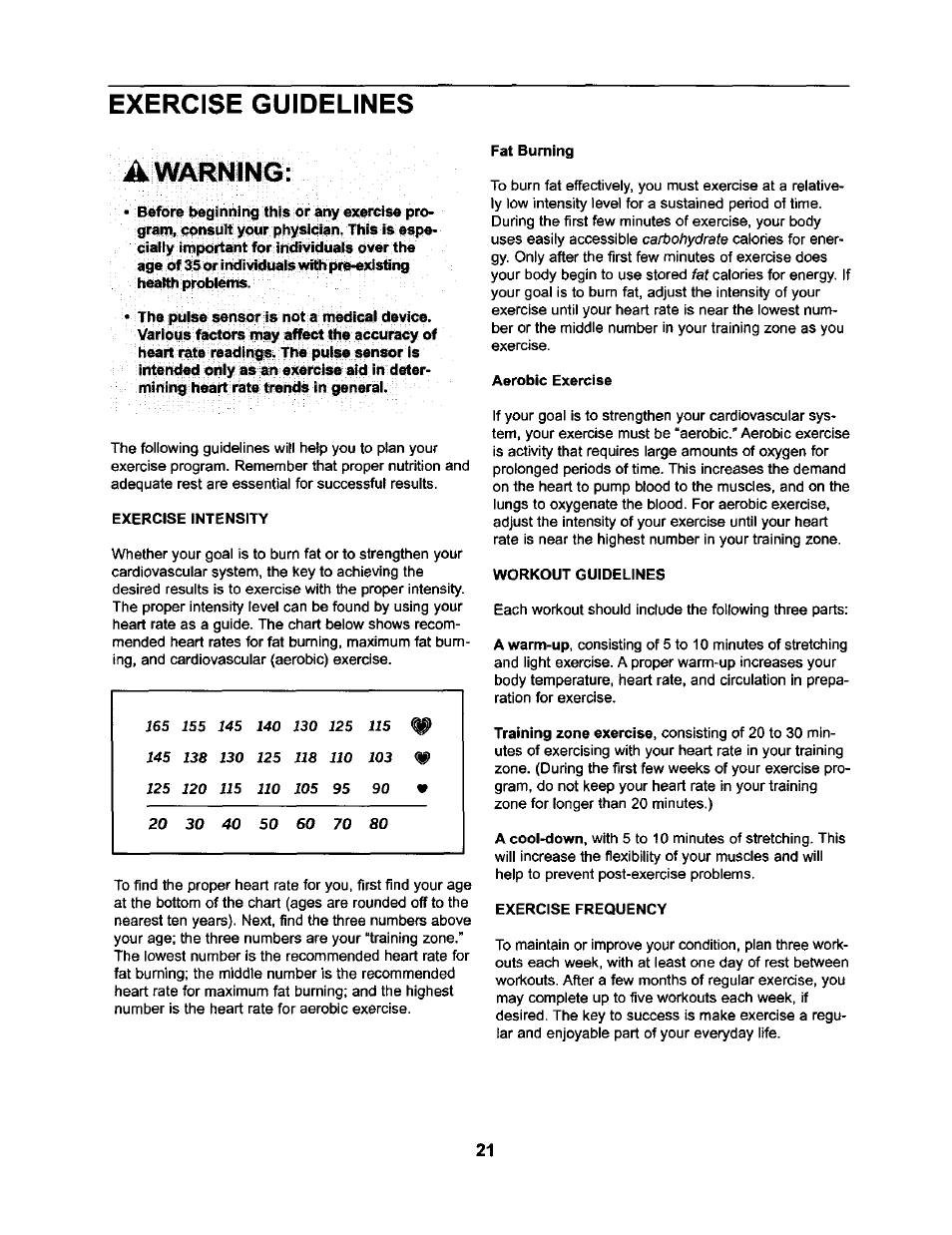 Exercise guidelines, A warning, Exercise guidelines a warning | NordicTrack NTC59020 User Manual | Page 21 / 24