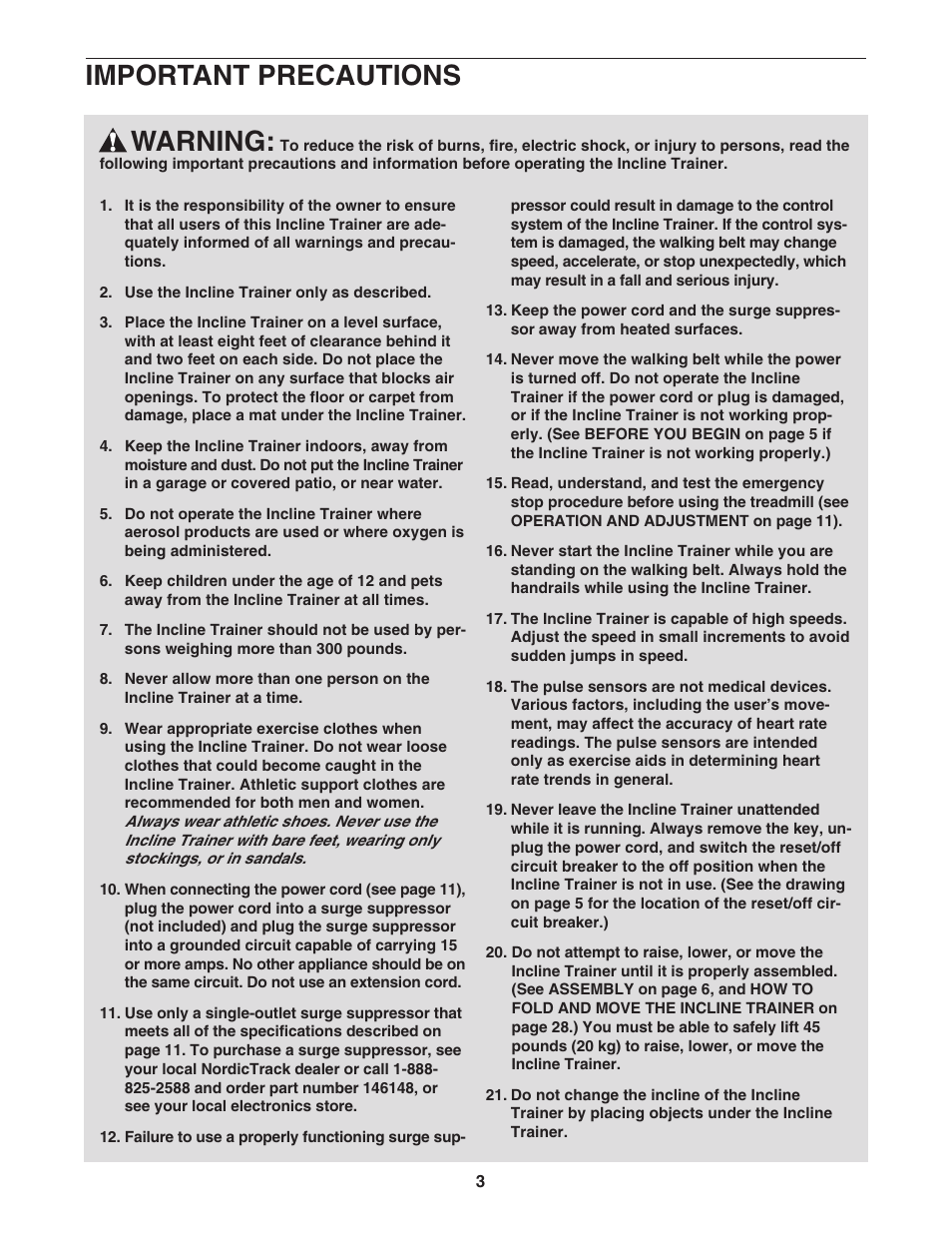 Warning, Important precautions | NordicTrack NTK1994.0 User Manual | Page 3 / 38