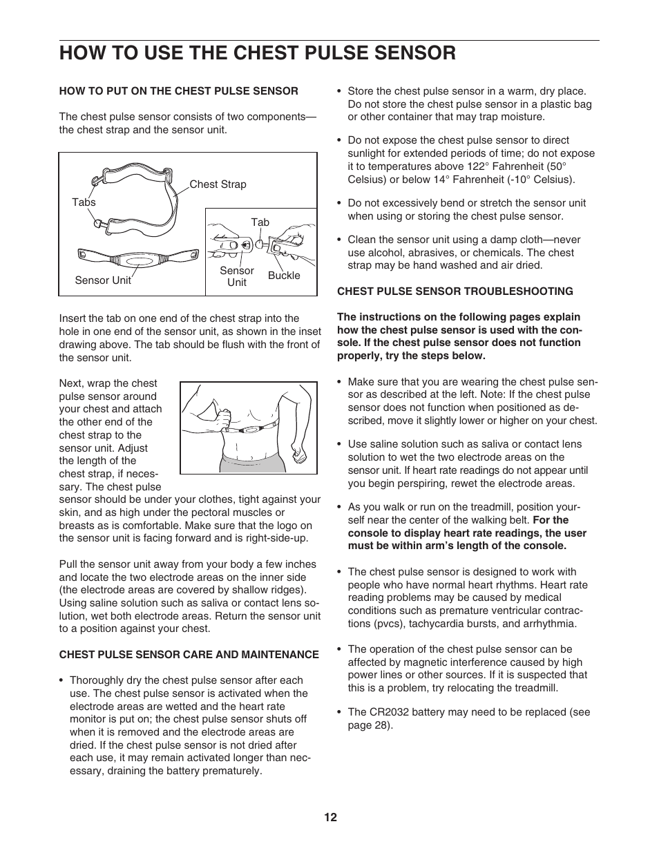 How to use the chest pulse sensor | NordicTrack ELITE NTL19806.0 User Manual | Page 12 / 34