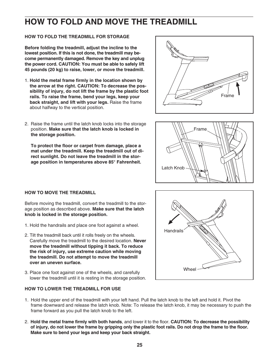 How to fold and move the treadmill | NordicTrack ELITE NTL19806.0 User Manual | Page 25 / 34