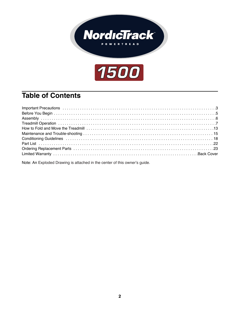 NordicTrack 1500 User Manual | Page 2 / 26