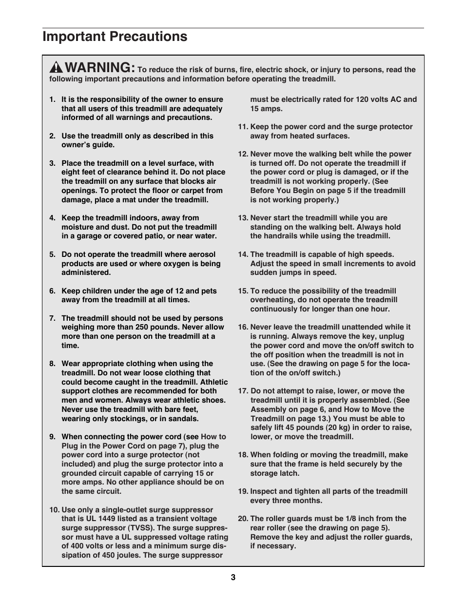 Warning, Important precautions | NordicTrack 1500 User Manual | Page 3 / 26