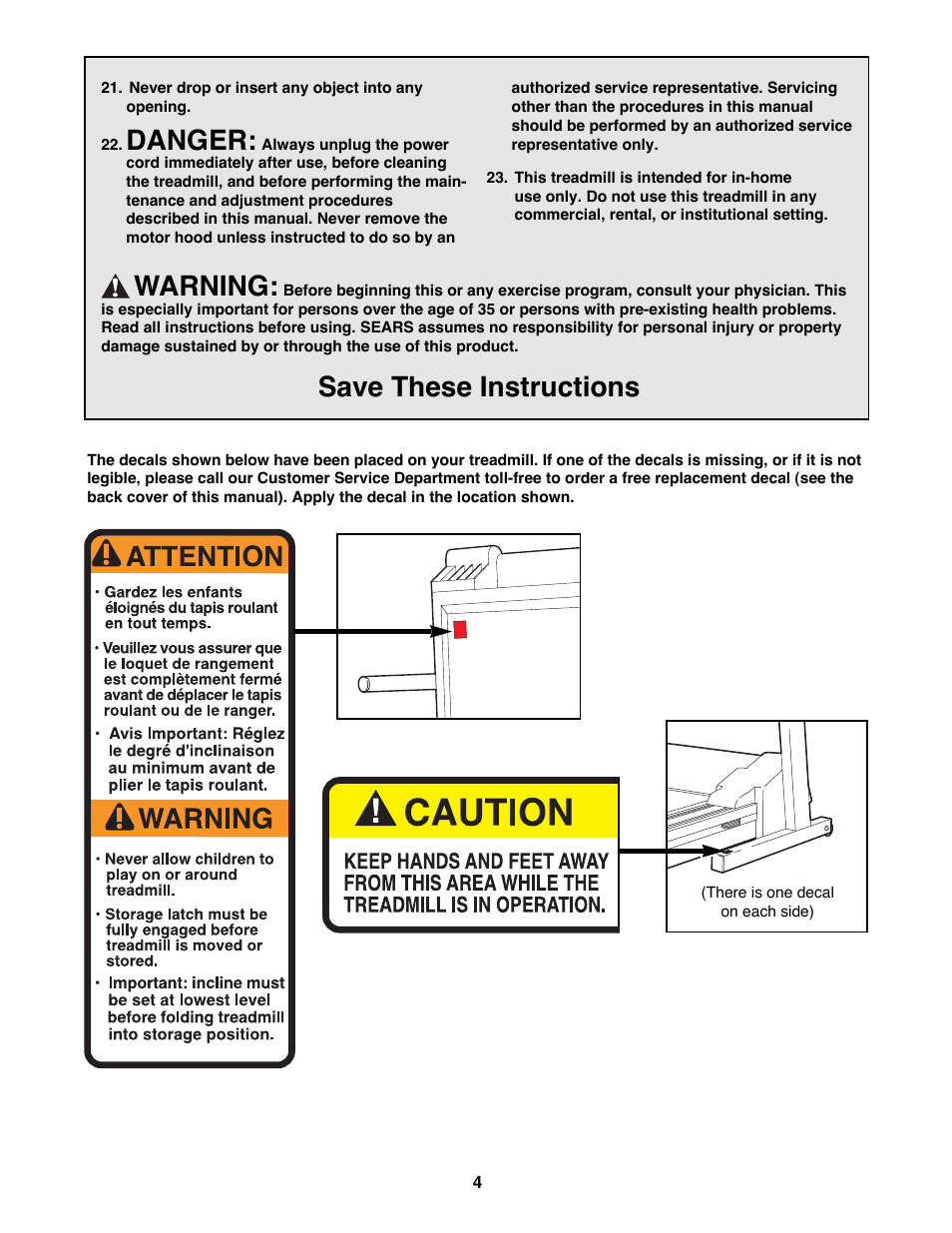 Danger, Warning, Save these instructions | NordicTrack 1500 User Manual | Page 4 / 26