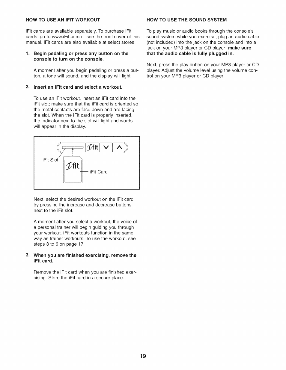 Insert an ifit card and select a workout | NordicTrack NTEL07808.1 User Manual | Page 19 / 28